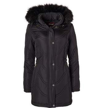 Sportoli Jackets for Women Quilted Down Alternative Longer Winter Coat with Fur Trim Hood