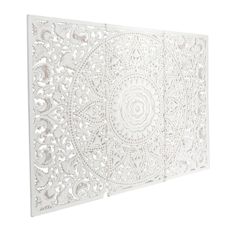 Set of 3 Wooden Floral Handmade Intricately Carved Wall Decors with Mandala Design White - Olivia & May, 4 of 8