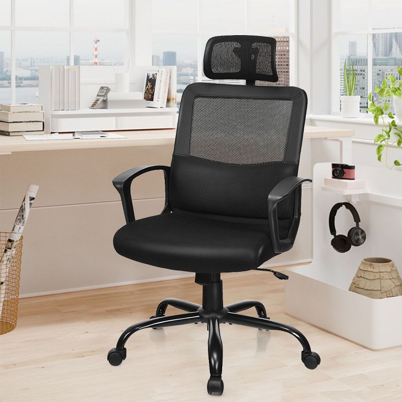 Costway Mesh Office Chair High Back Ergonomic Swivel Chair w/ Lumbar Support & Headrest, 4 of 10