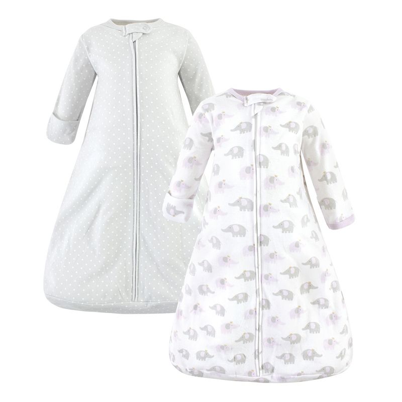 Hudson Baby Infant Girl Cotton Long-Sleeve Wearable Sleeping Bag, Sack, Blanket, Lilac Elephants Long Sleeve, 1 of 5