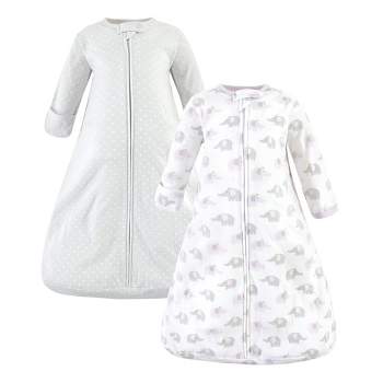 Hudson Baby Infant Girl Cotton Long-Sleeve Wearable Sleeping Bag, Sack, Blanket, Lilac Elephants Long Sleeve