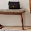 GlasFlength Ottomans and Benches Solid Oak Wood Bench with Leather Cushion for Dining Room Living Room, Brown, 51.18"*12.6"*17.32" - 3 of 4