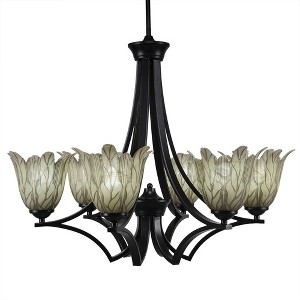 Toltec Lighting Zilo 6 - Light Chandelier in  Matte Black with 7" Vanilla Leaf Shade - 1 of 1
