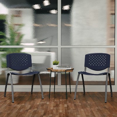 Navy and Black Metal Stacking Reception Chair