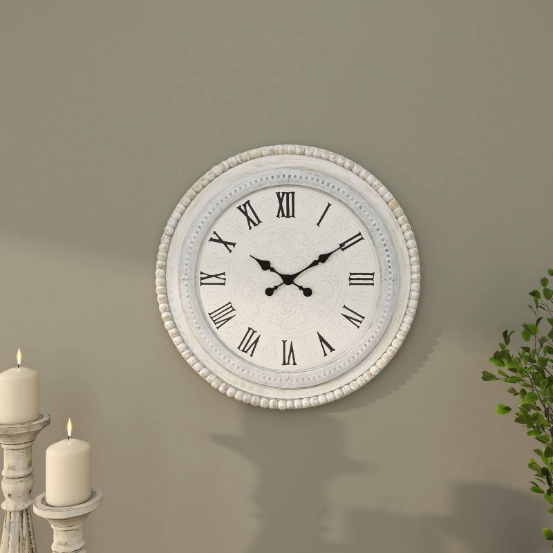 22&#34;x22&#34; Wood Carved Beading Wall Clock White - Olivia &#38; May, 4 of 16