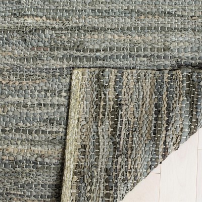 Handmade Vintage Leather 6' Square Grey Flat Woven Area Rug