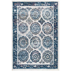 Modway Entourage Odile Transitional Distressed Vintage Floral Moroccan Trellis 5x8 Area Rug, Ivory and Blue - 1 of 4
