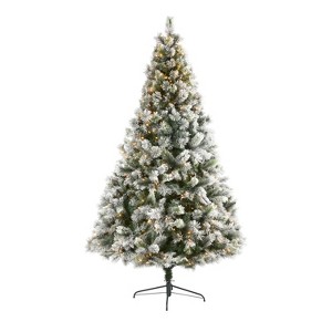 8ft. Flocked Pine Artificial Christmas Tree with 500 Clear Lights and 1172 Bendable Branches – Snow-Kissed Beauty - 1 of 4