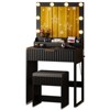White Particle Board Veneered with Textured Melamine, 1-drawer 3-compartment Dressing Table Set with 8 Three-color Dimmable Bulbs - 4 of 4