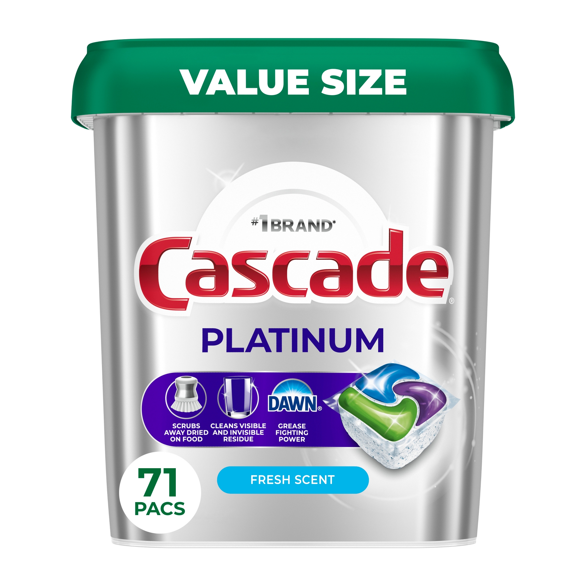 Cascade Platinum Pods Dishwasher Detergent - Fresh - 71ct: Plastic Tub, Removes Fingerprints, Removes Grease