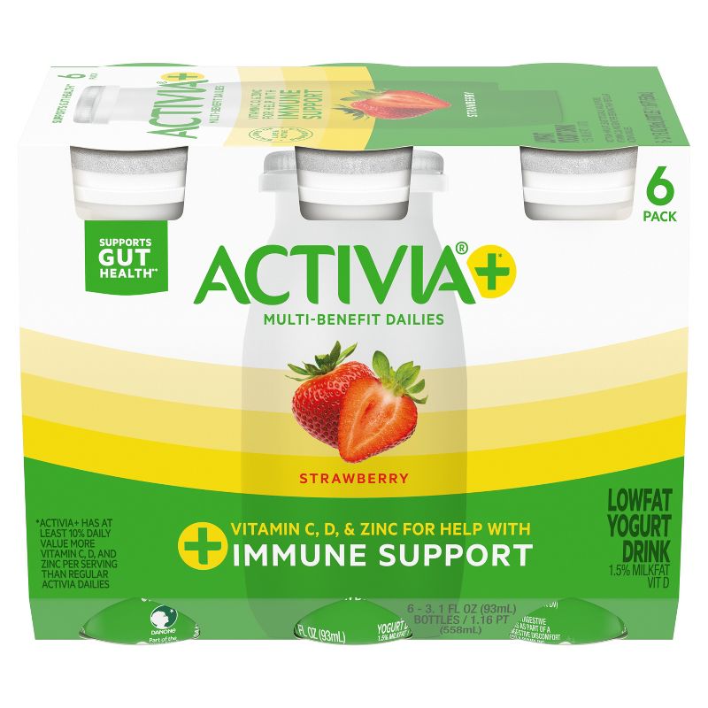 Activia+ Probiotic Strawberry Lowfat Yogurt Drinks - 6ct/3.1 fl oz, 3 of 11