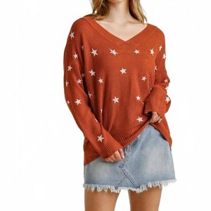 Women's Star Print V-neck Sweater - umgee - 1 of 3