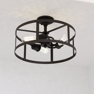 VAXCEL Akron 15-in W Bronze Farmhouse Round Cage Semi Flush Mount Ceiling Light - 1 of 4