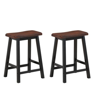 Tangkula Set of 2 Bar Stools 24"H Saddle Seat Pub Chair Home Kitchen Dining Room Brown - 1 of 4