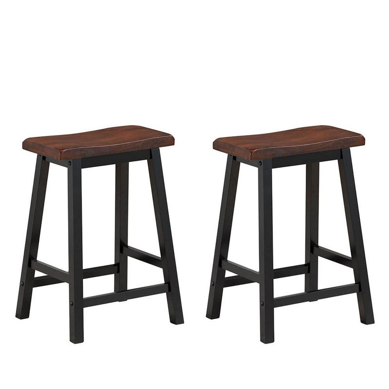 Tangkula Set of 2 Bar Stools 24"H Saddle Seat Pub Chair Home Kitchen Dining Room Brown, 1 of 7