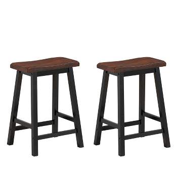Tangkula Set of 2 Bar Stools 24"H Saddle Seat Pub Chair Home Kitchen Dining Room Brown