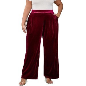 Plus Size Women Pants Elastic Waist Velvet Wide Leg Long Trousers - 1 of 4