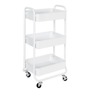 Honey-Can-Do 3 Tier White Metal Rolling Cart: Utility Storage Caddy, Fade-Resistant, Ground Freestanding - 1 of 4
