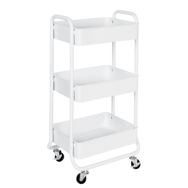 Honey-Can-Do 3 Tier White Metal Rolling Cart, 1 of 9