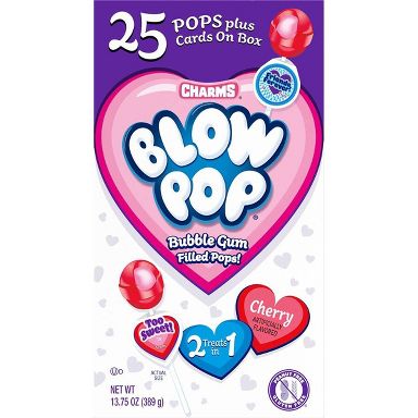 Blow Pops Valentine's Day Classroom Exchange Bubble Gum Pops Candy - 13.75oz/25ct