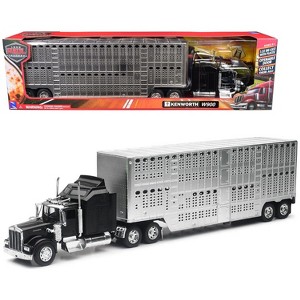 Kenworth W900 Truck Black with Pot Belly Livestock Chrome "Long Haul Truckers" Series 1/32 Diecast Model by New Ray - 1 of 4