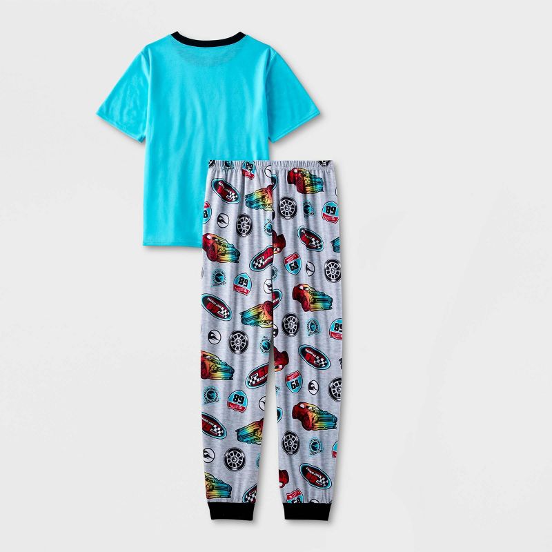  Boys' Hot Wheels 2pc Short Sleeve Top and Jogger Pajama Set - Gray/Light Blue, 2 of 4