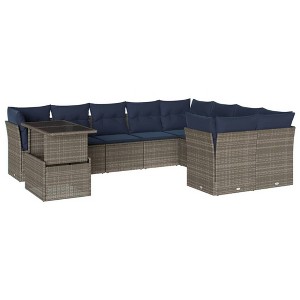 vidaXL Patio Sofa Set with Cushions and Table Outdoor 10 Piece Poly Rattan - Gray - 1 of 4