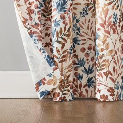 Indigo Blue Floral Botanical Print Room Darkening Grommet Curtain Panel