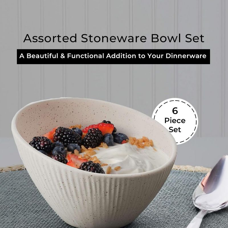 Pfaltzgraff Stadium Bowl, Set of 6 Cereal Bowls, 12.8-oz. Noodle, 6” Ceramic Bowl Set, Dishwasher and Microwave Safe, 2 of 8