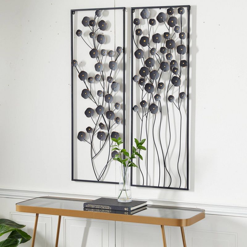 Farmhouse Metal Floral Wall Decor with Black Frame Set of 2 Black - Olivia &#38; May, 3 of 17
