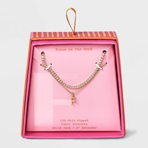 14K Gold Dipped Cubic Zirconia Initial Necklace Set 2pc - A New Day™ Gold - 1 of 3