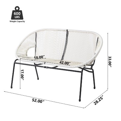 White Wicker and Metal Two-Seater Outdoor Loveseat