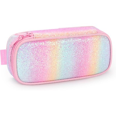Fmeida Girls Pencil Case for Kids, Multi-Slot Pencil Pouch, Pink Blue Rainbow