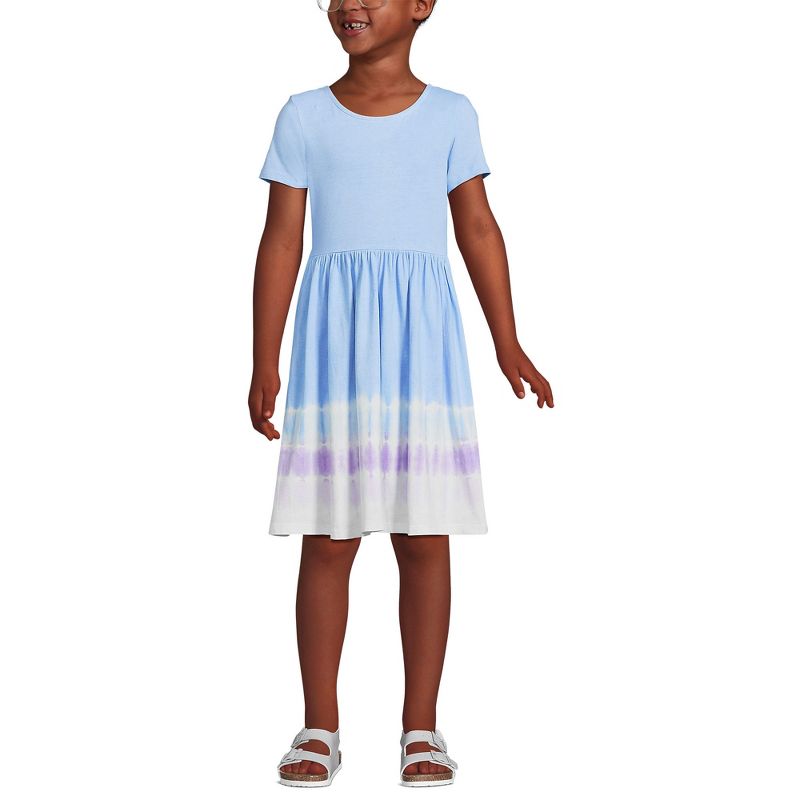 Lands' End Kids Short Sleeve Gathered Waist Jersey Dress, 3 of 4