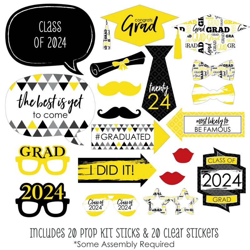 Big Dot of Happiness Yellow 2024 Graduation Party Photo Booth Props Kit - 20 Count, 2 of 7