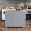 Kitchen Island with Storage Cabinet, Solid Wood Top and Locking Wheels - 2 of 4