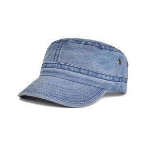 TIME HOLLOW Blue Denim Washed Vintage Flat Top Hat - 1 of 3