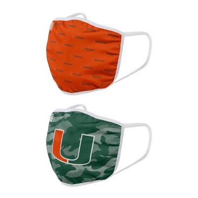 NCAA Miami Hurricanes Youth Clutch Printed Face Covering 2pk