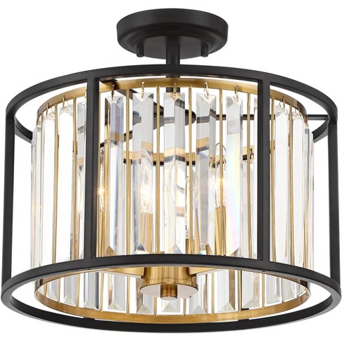 Possini Euro Design Milne Modern Ceiling Light Semi Flush Mount Fixture 14  Wide Bronze Brass 3-Light Clear Crystal for Bedroom Kitchen Living Room