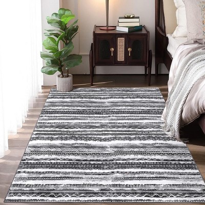 Boho Rug Machine Washable Area Rug Living Room Bedroom Rug, Dark Gray