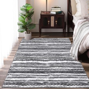 Boho Rug Machine Washable Area Rug Living Room Bedroom Rug, Dark Gray - 1 of 4