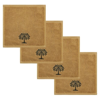 Black Willow Tree Tan Washcloth Set of 4 12x12 VHC Brands