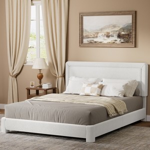 Dyonery Boucle Bed Frame with Headboard,Upholstered Cloud Bed Frame with Wooden Slat Support,Soft Rounded Corners,No Box Spring Required,Easy Assembly - 1 of 4