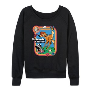 Women's - Bambi - Friends Forever Forest Animals Lightweight French Terry Wide Neck Long Sleeve Shirt - 1 of 4