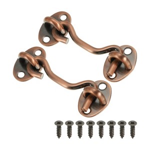 Unique Bargains Carbon Steel Carbon Steel Hook Eye Latch 2 Pcs with 8 Screws - 1 of 4