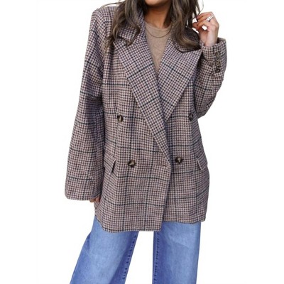 Women's Relaxed Plaid Blazer Jacket - SHE + SKY
