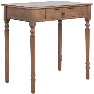 Arina Brown Wood Spindle Leg Writing Desk with Drawer