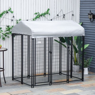 Outdoor Dog Kennel with Lockable Door and Water Resistant Roof,72'' Large Dog Playpen Exercise Pen Fence for Medium and Large Dogs,Black - LAOTIES