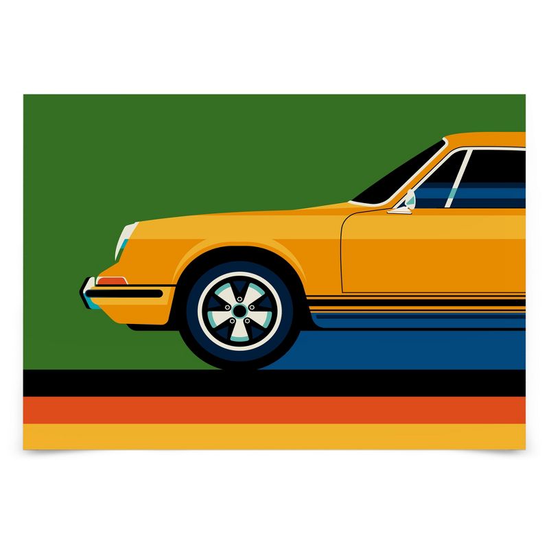 Americanflat Mid Century Modern Wall Art Room Decor - Orange Retro Sports Car Front by Bo Lundberg, 1 of 7