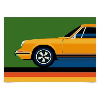 Americanflat Mid Century Modern Wall Art Room Decor - Orange Retro Sports Car Front by Bo Lundberg